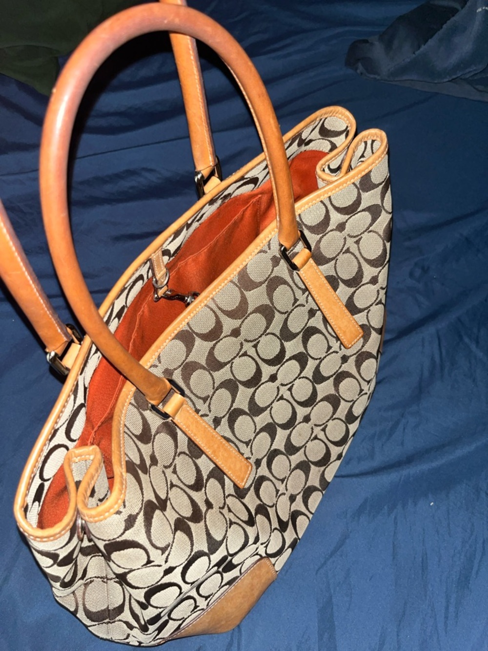 Coach Canvas Signature Tote in Brown and Tan